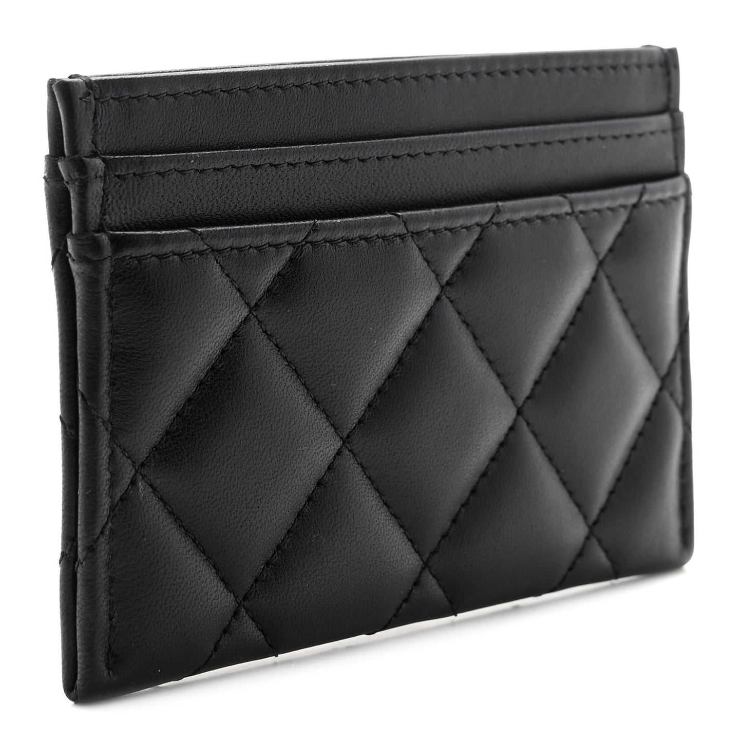 Lambskin Crystal Quilted Studded CC Card Holder Black