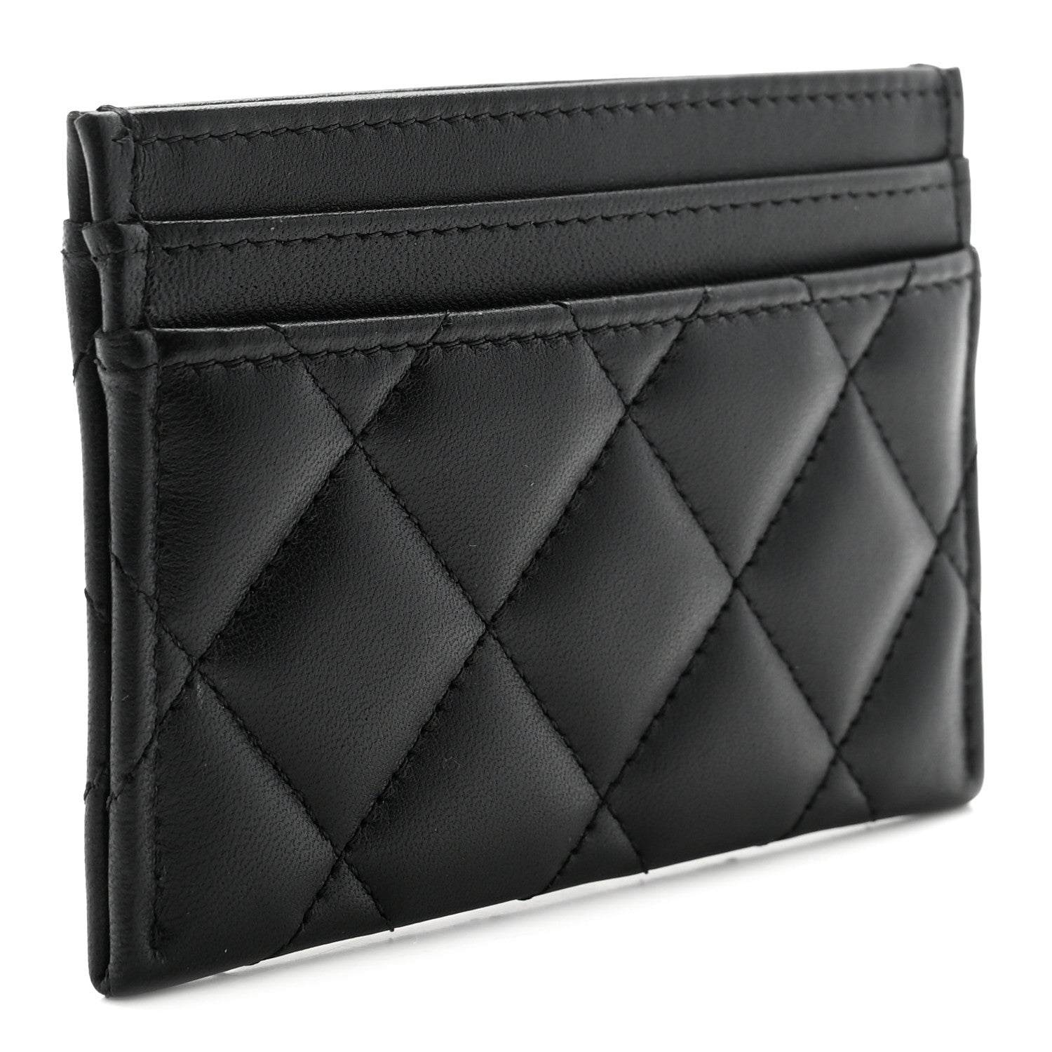 Chanel Lambskin Crystal Quilted Studded CC Card Holder Black 3 of 9