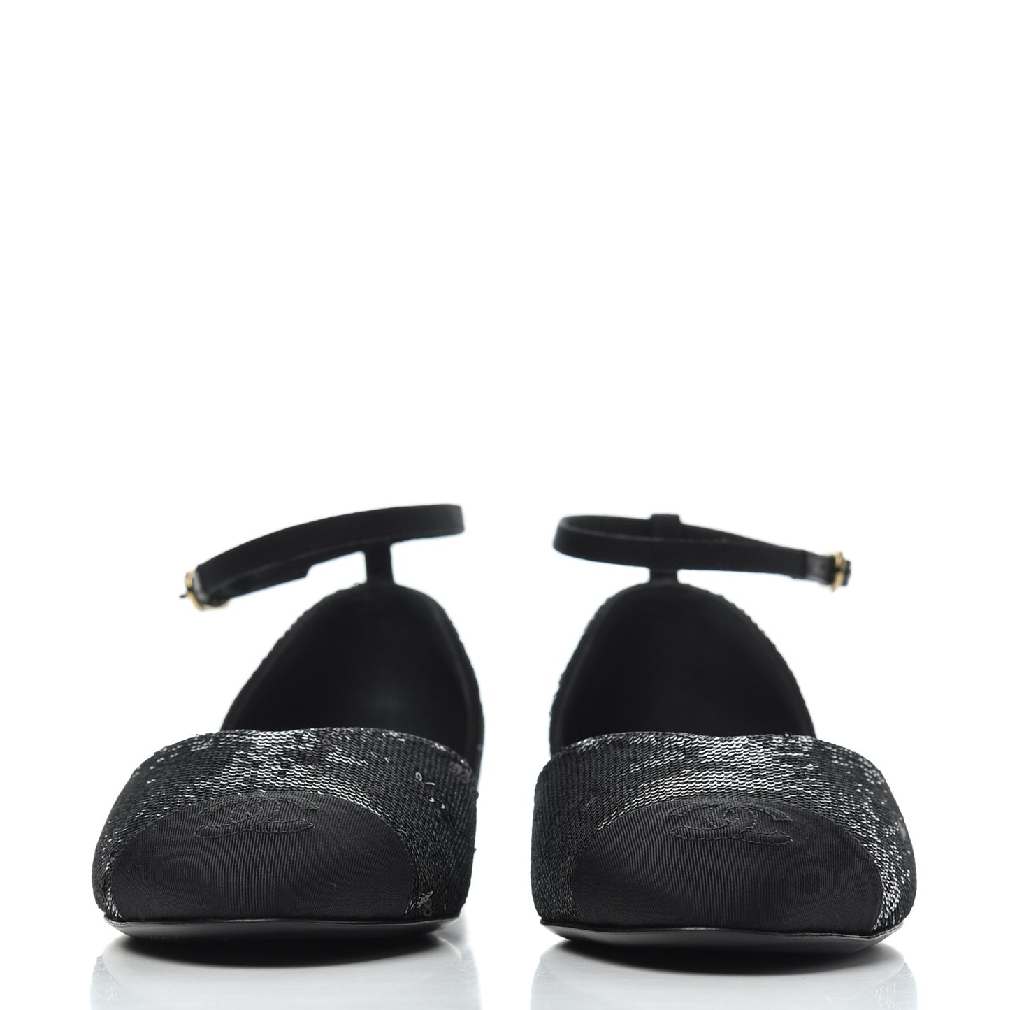 Sequin Grosgrain Cap Toe CC Ankle Strap Sandals 38 Black