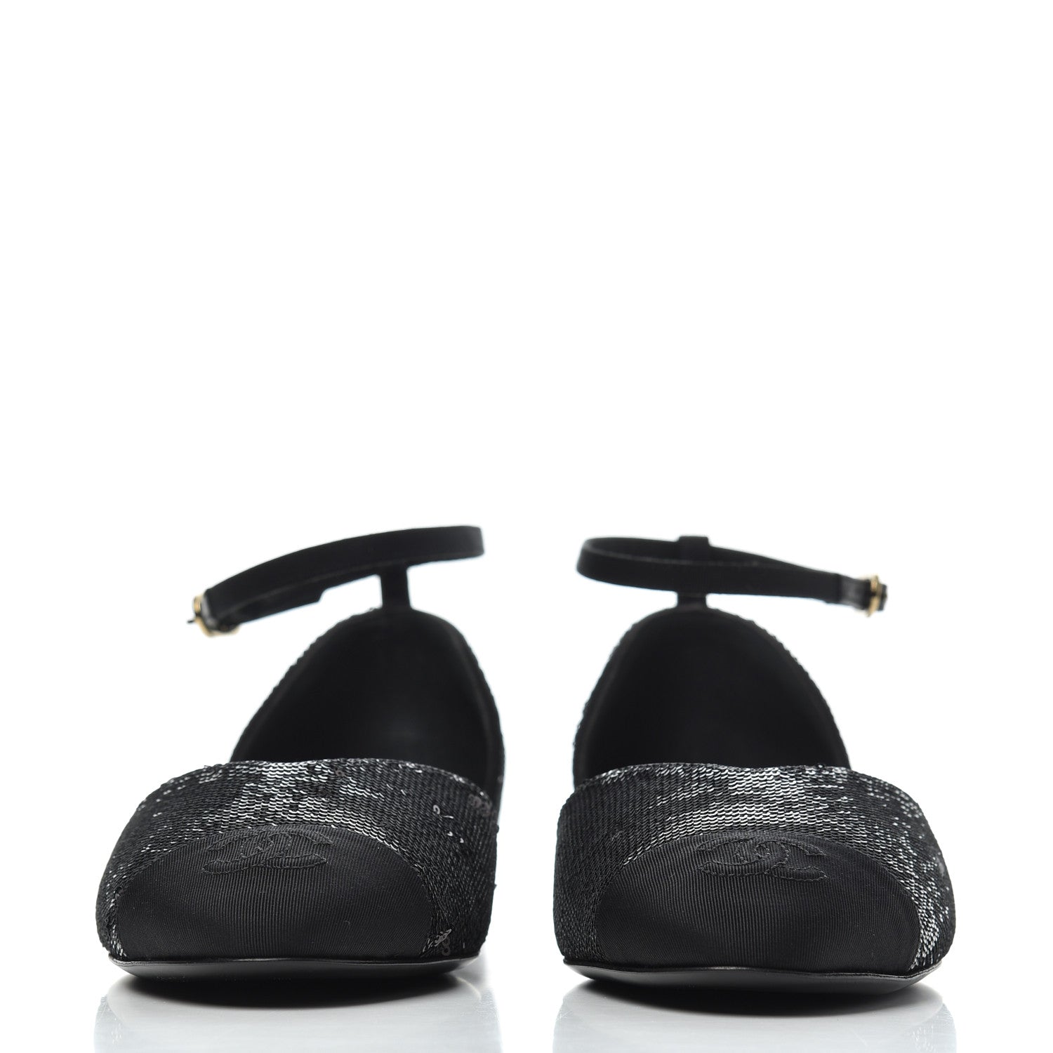 Chanel Sequin Grosgrain Cap Toe CC Ankle Strap Sandals 38 Black 2 of 9