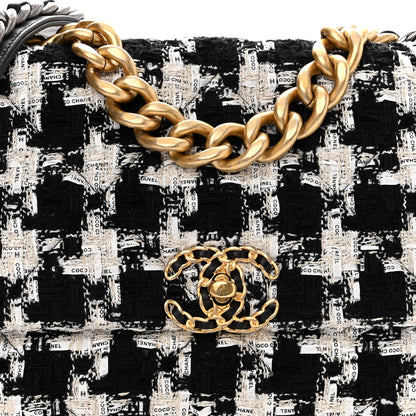 Chanel Tweed Quilted Large Chanel 19 Flap Black Ecru White 7 of 9