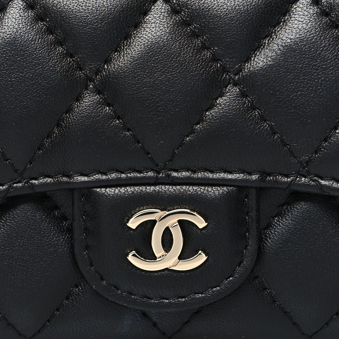 Lambskin Quilted Flap Card Holder Wallet Black