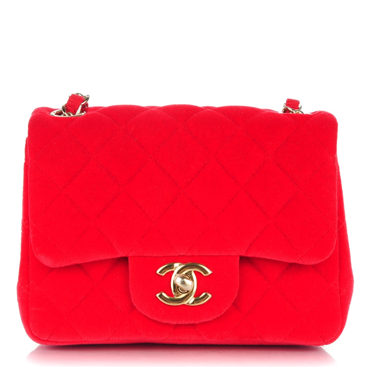 Chanel Velvet Quilted Mini Square Flap Red 1 of 7