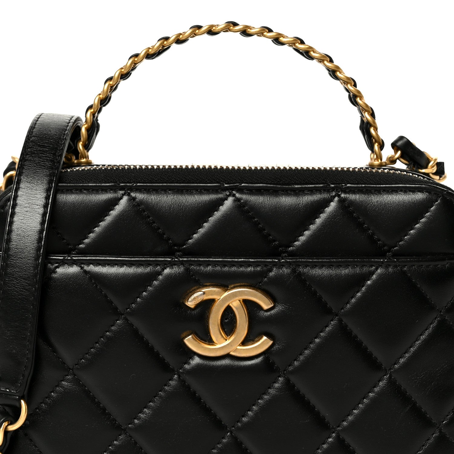 Chanel Shiny Calfskin Quilted Top Handle Vanity Black 9 of 12