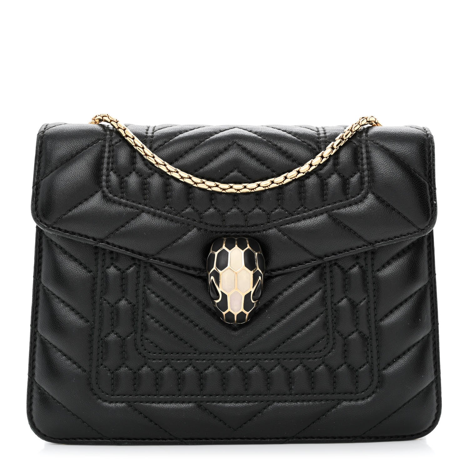Bulgari Calfskin Quilted Serpenti Forever Shoulder Bag Black 3 of 12