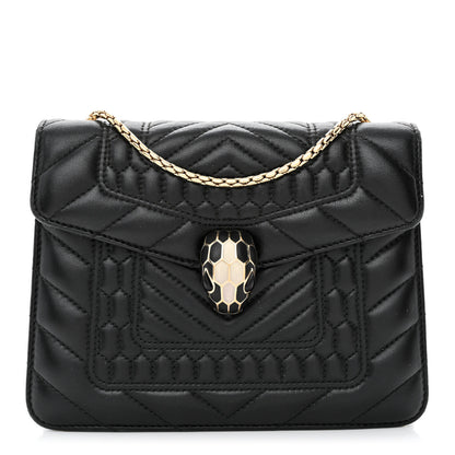 Bulgari Calfskin Quilted Serpenti Forever Shoulder Bag Black 3 of 12