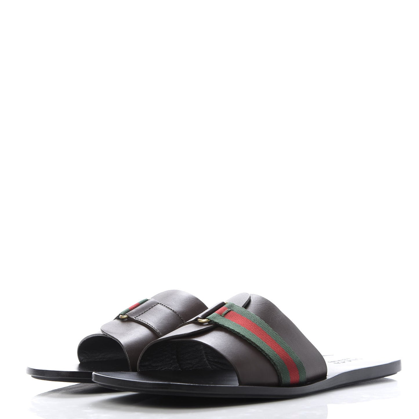 Calfskin Web Mens Slide Sandals 11 Dark Chocolate