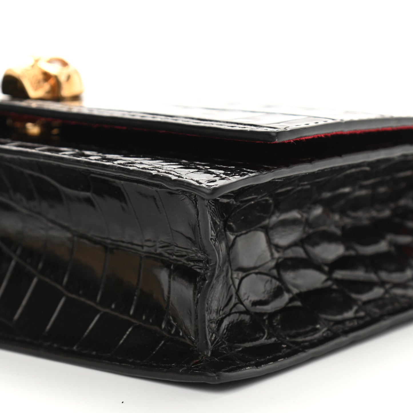 Calfskin Crocodile Embossed Skull Mini Crossbody Bag Black