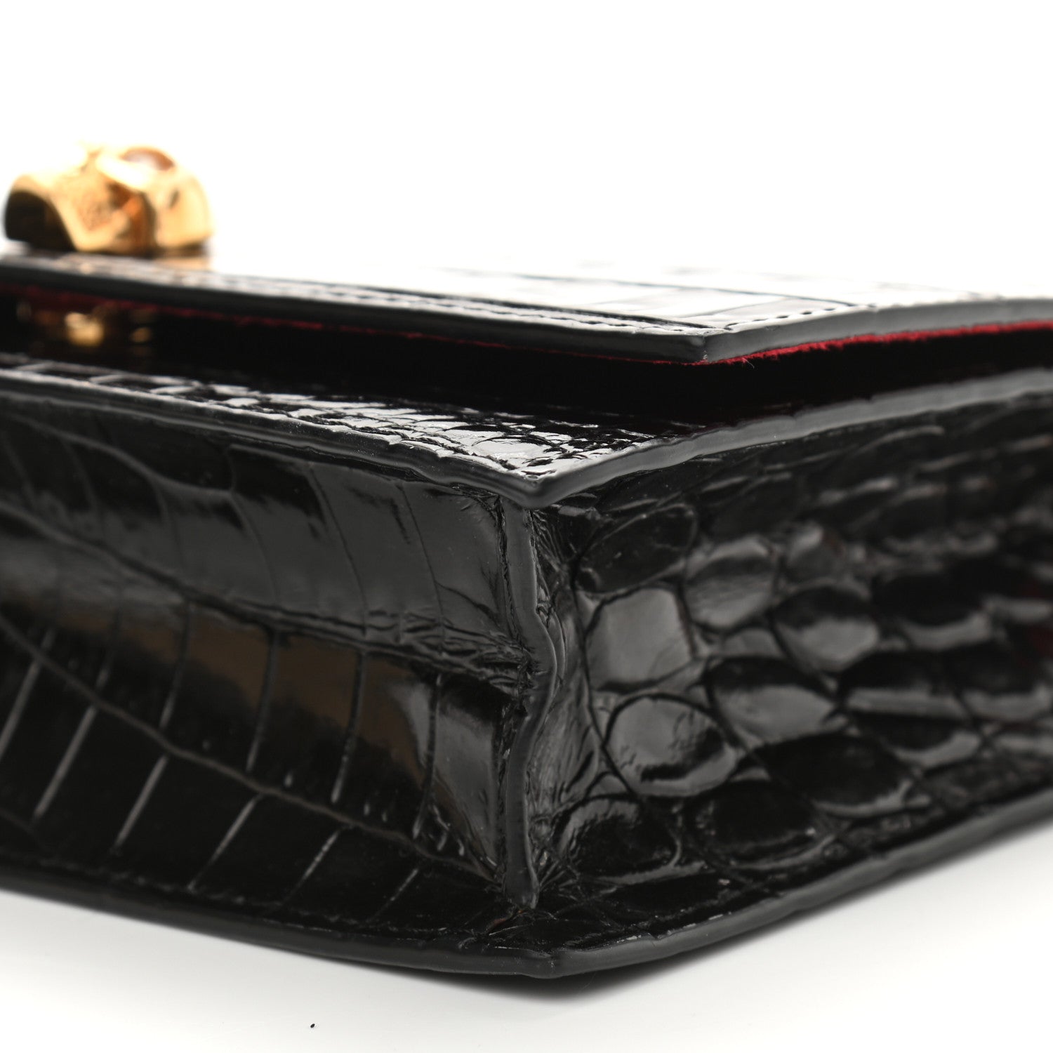 Alexander McQueen Calfskin Crocodile Embossed Skull Mini Crossbody Bag Black 9 of 9