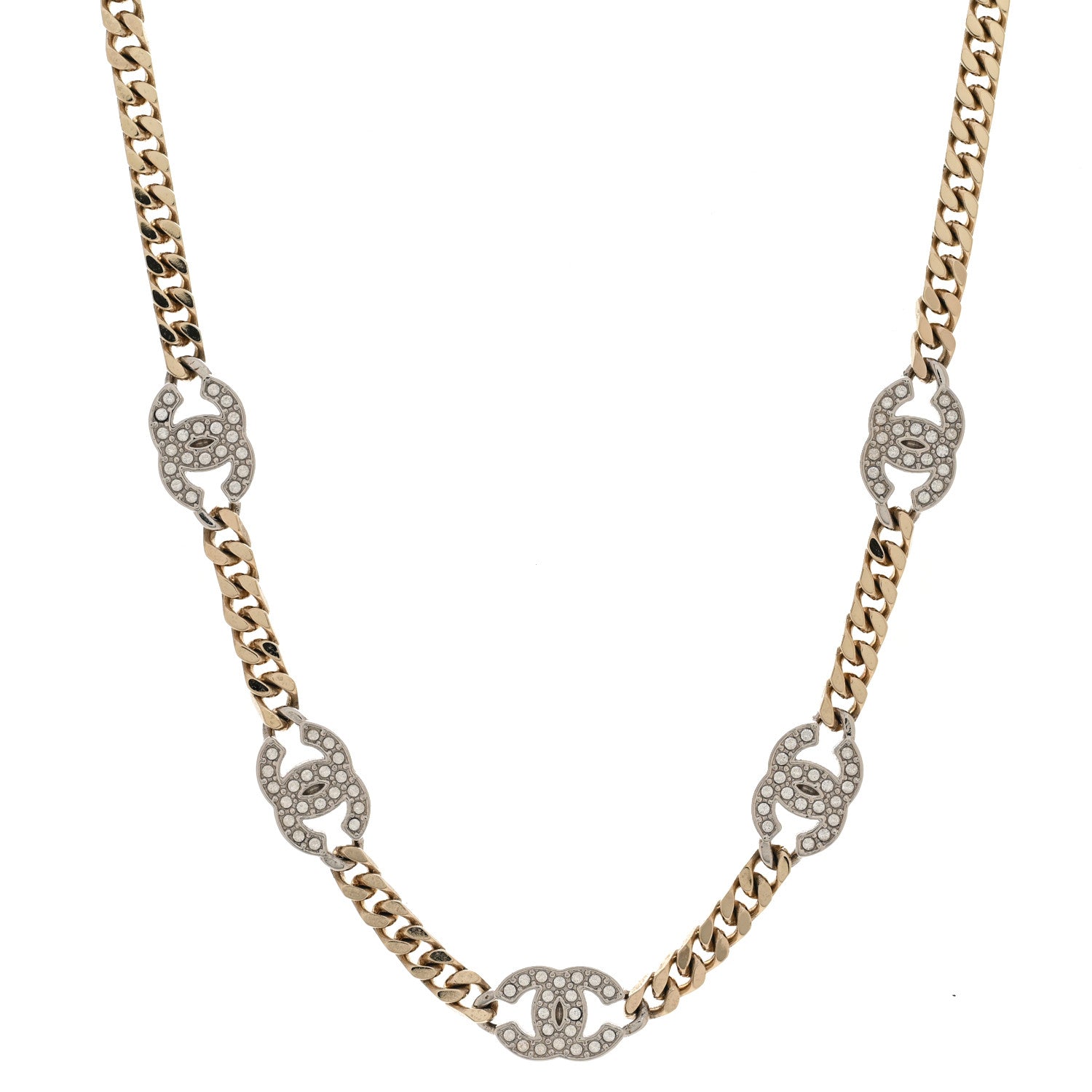 Chanel Crystal Chain CC Link Choker Gold Silver 1 of 6