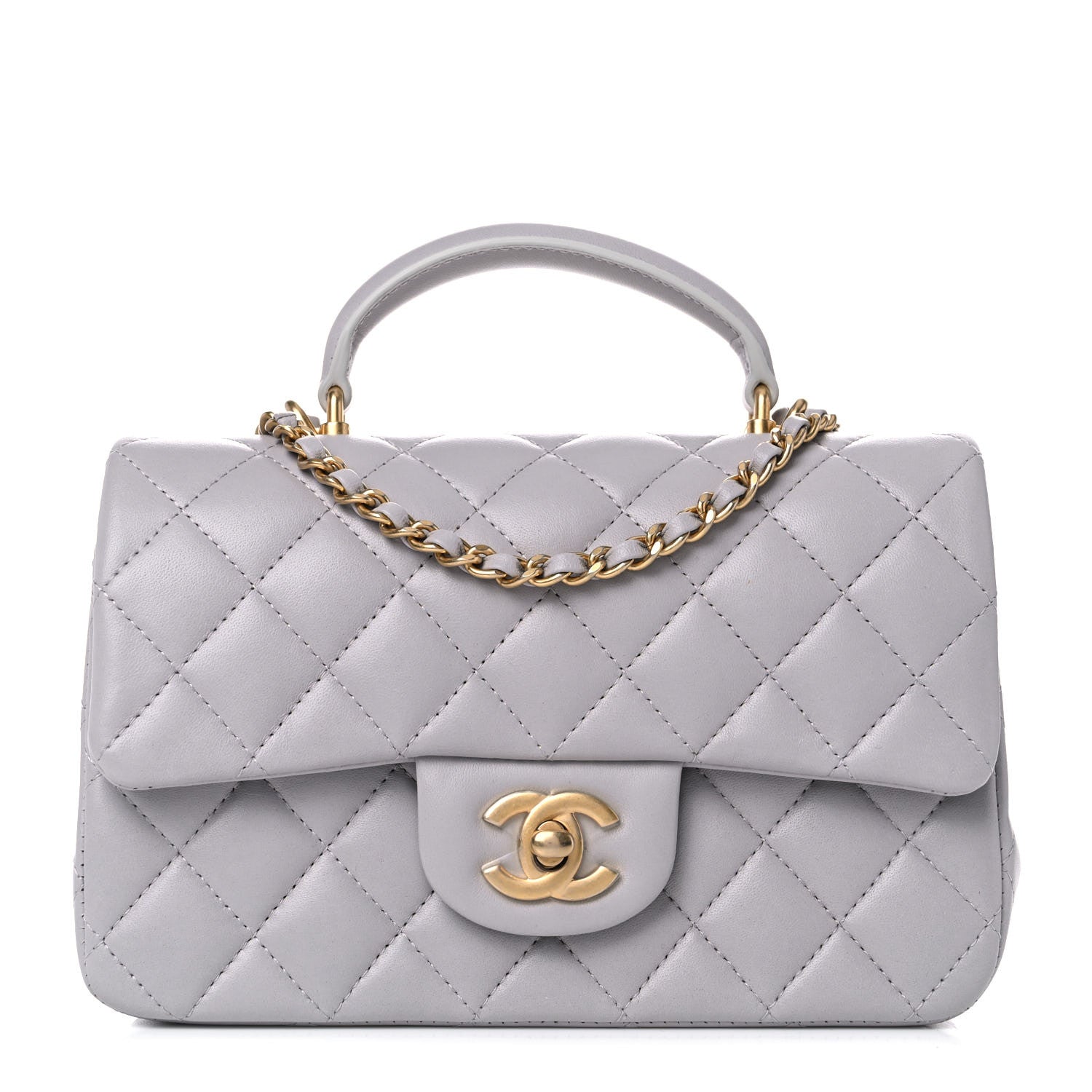Chanel Lambskin Quilted Mini Top Handle Rectangular Flap Grey 1 of 10
