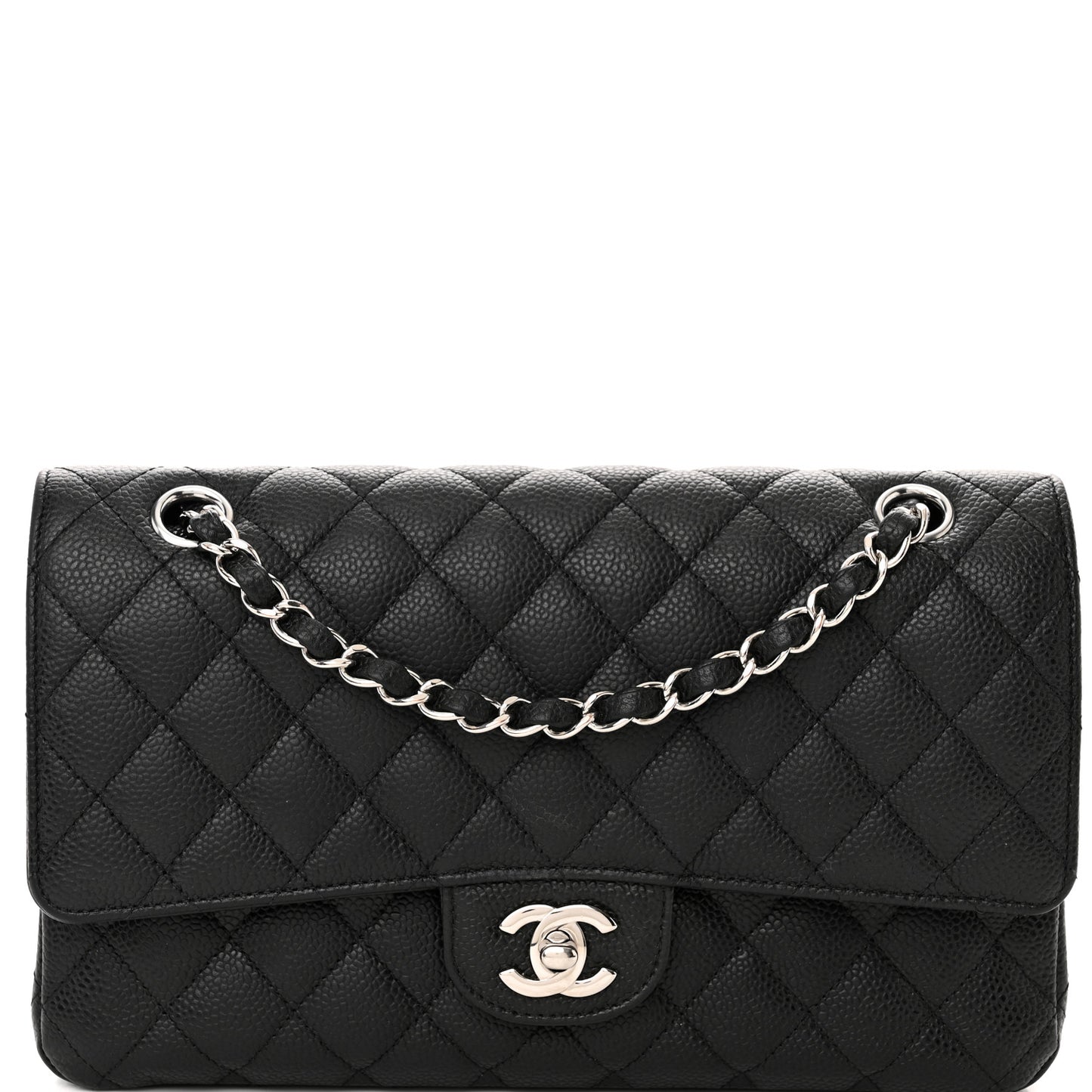 Caviar Quilted Medium Double Flap Black