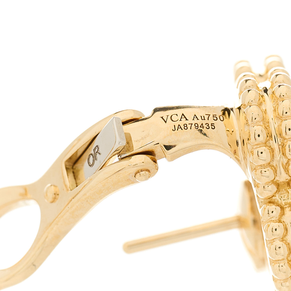 Van Cleef & Arpels 18K Yellow Gold Mother of Pearl Vintage Alhambra Earrings 3 of 3