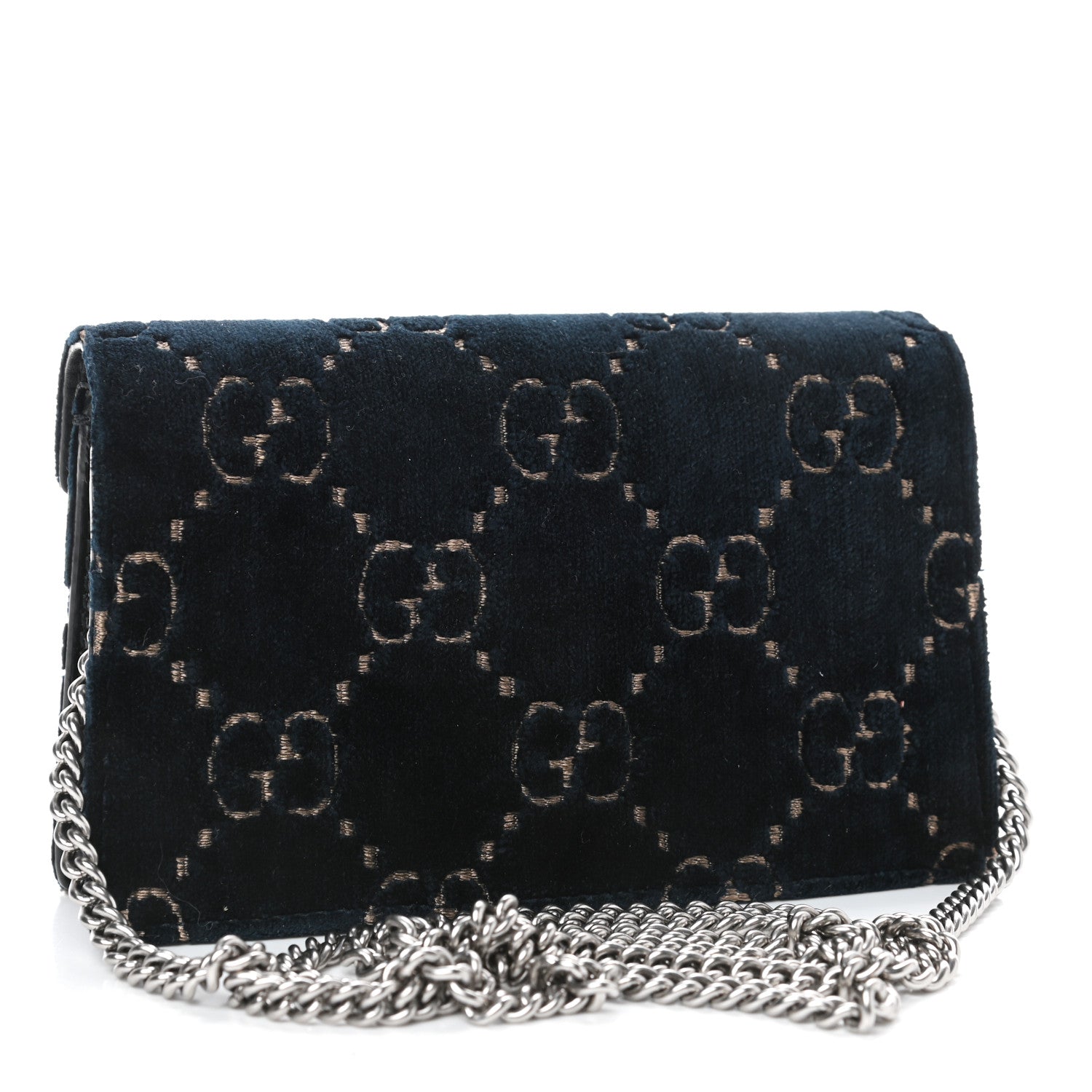 Gucci Velvet GG Monogram Super Mini Dionysus Shoulder Bag Blue Beige Black 2 of 4