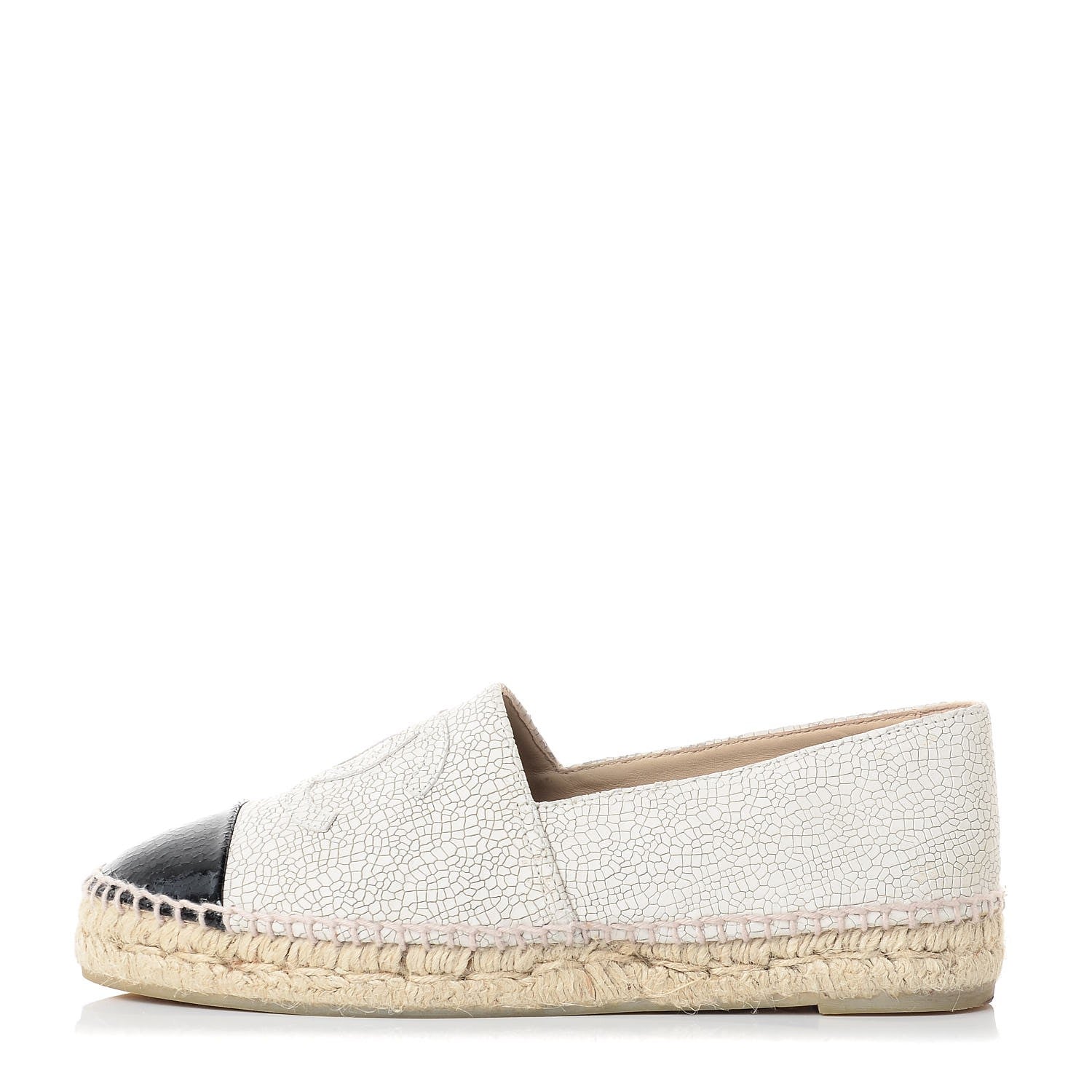 Chanel Crackled Calfskin Espadrilles 37 Light Beige Black 1 of 11