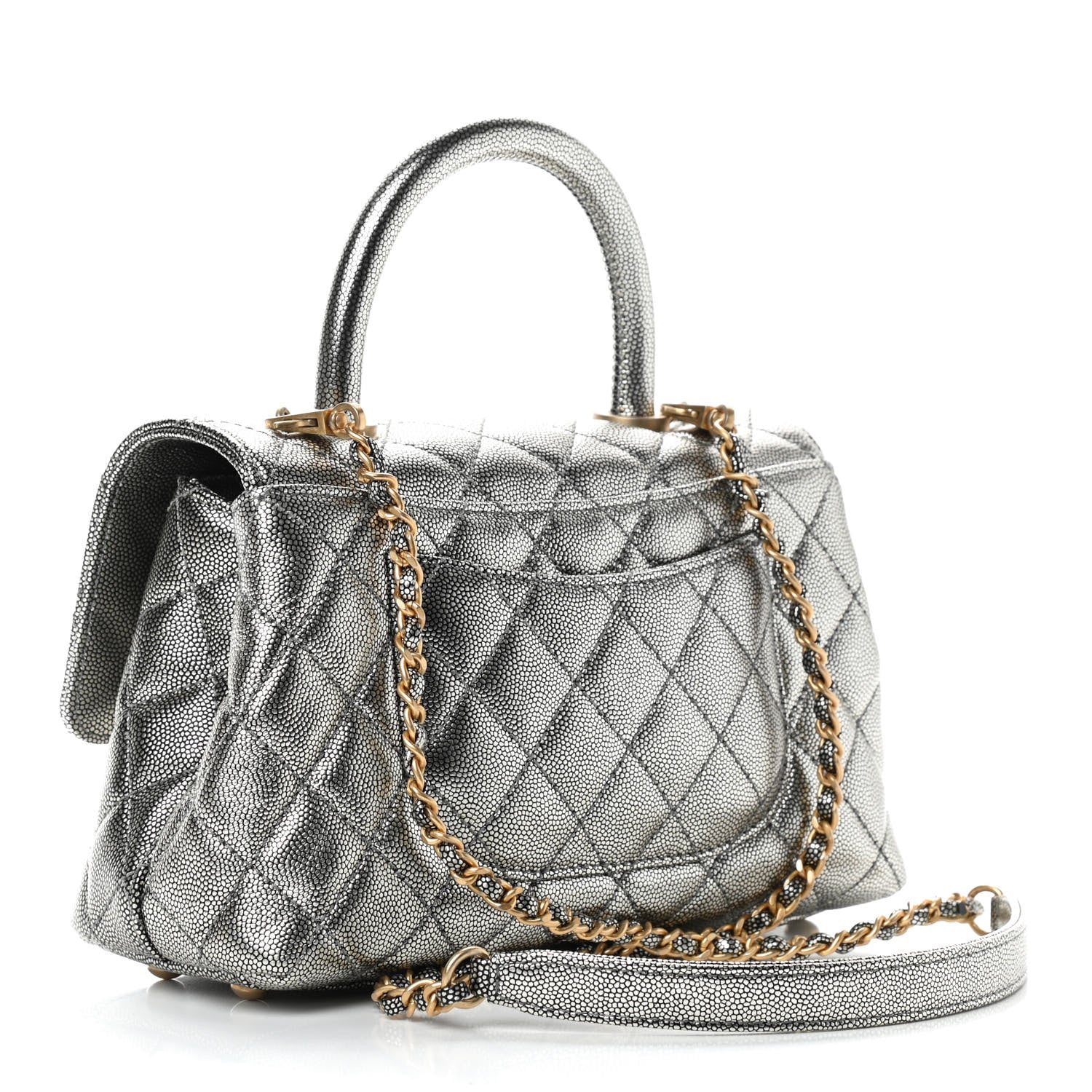 Chanel Metallic Caviar Quilted Mini Coco Handle Flap Silver 3 of 9