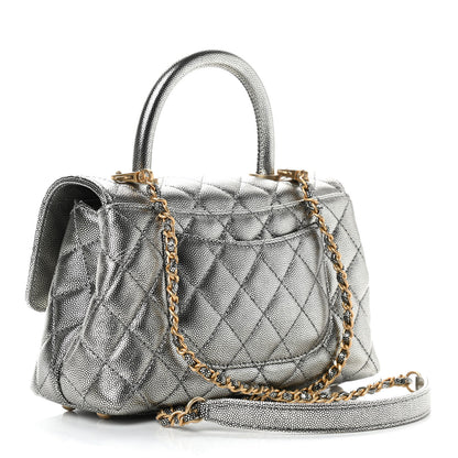 Chanel Metallic Caviar Quilted Mini Coco Handle Flap Silver 3 of 9
