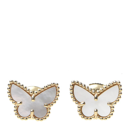 Van Cleef & Arpels 18K Yellow Gold Mother of Pearl Sweet Alhambra Butterfly Earrings 1 of 6