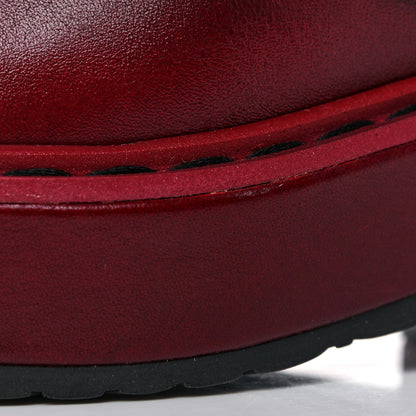 Chanel Shiny Calfskin Pearl Lace Up Combat Short Boots 35 Burgundy Black 9 of 13