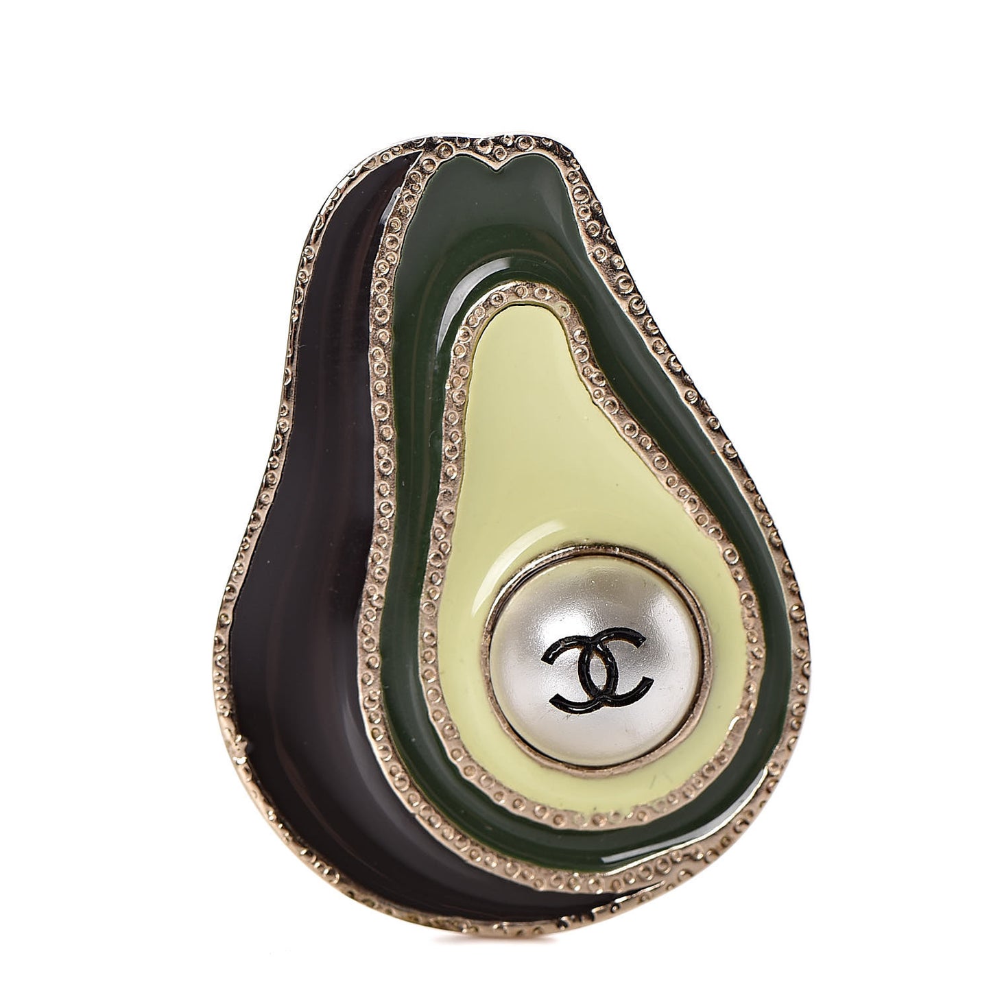 Resin Pearl CC Avocado Brooch Green Light Gold