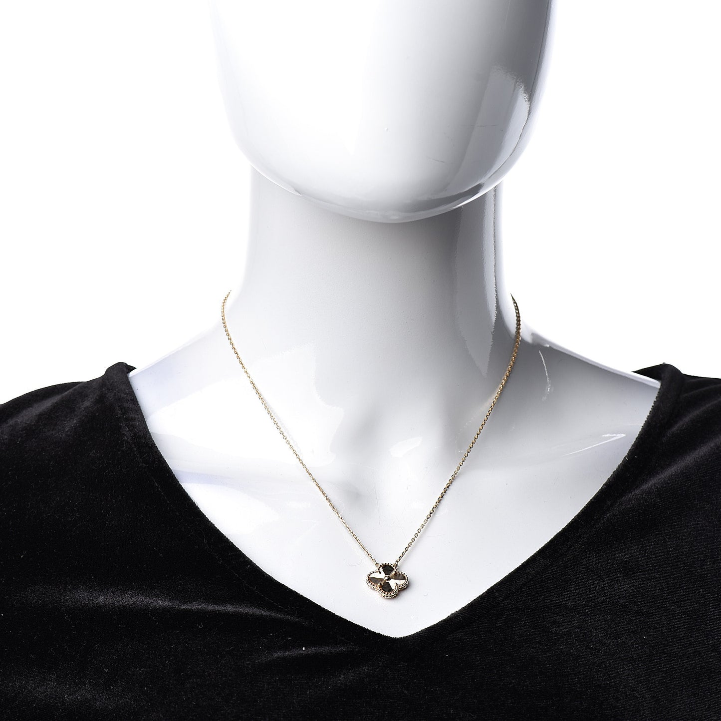 18K Yellow Gold Guilloche Vintage Alhambra Pendant Necklace