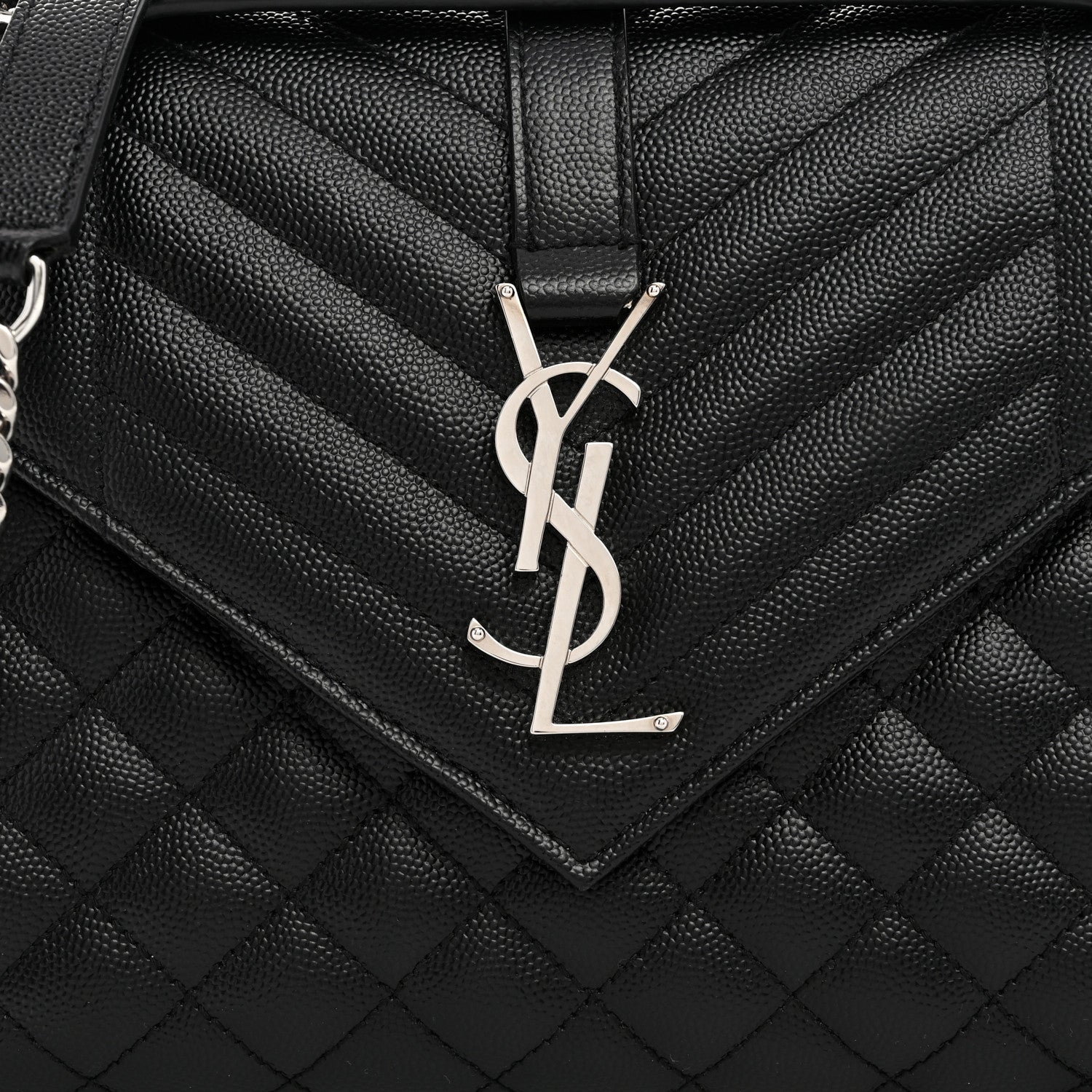 Saint Laurent Grain De Poudre Textured Mixed Matelasse Triquilt Medium Monogram Satchel Black 9 of 11