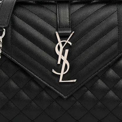 Saint Laurent Grain De Poudre Textured Mixed Matelasse Triquilt Medium Monogram Satchel Black 9 of 11