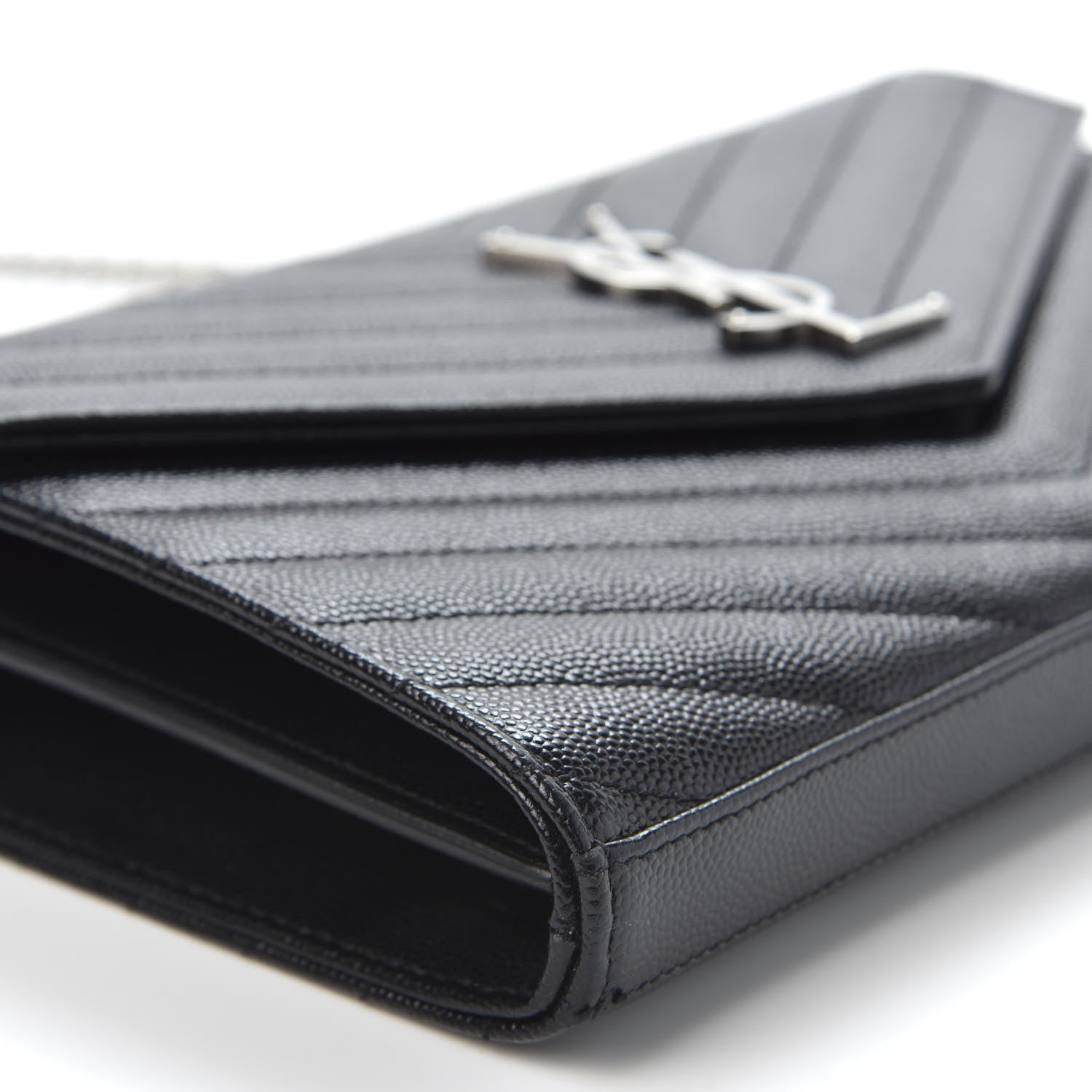 Saint Laurent Grain De Poudre Matelasse Chevron Monogram Chain Wallet Black 5 of 10