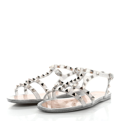 Valentino Garavani PVC Jelly Glitter Rockstud Caged Sandals 38 SIlver 3 of 8