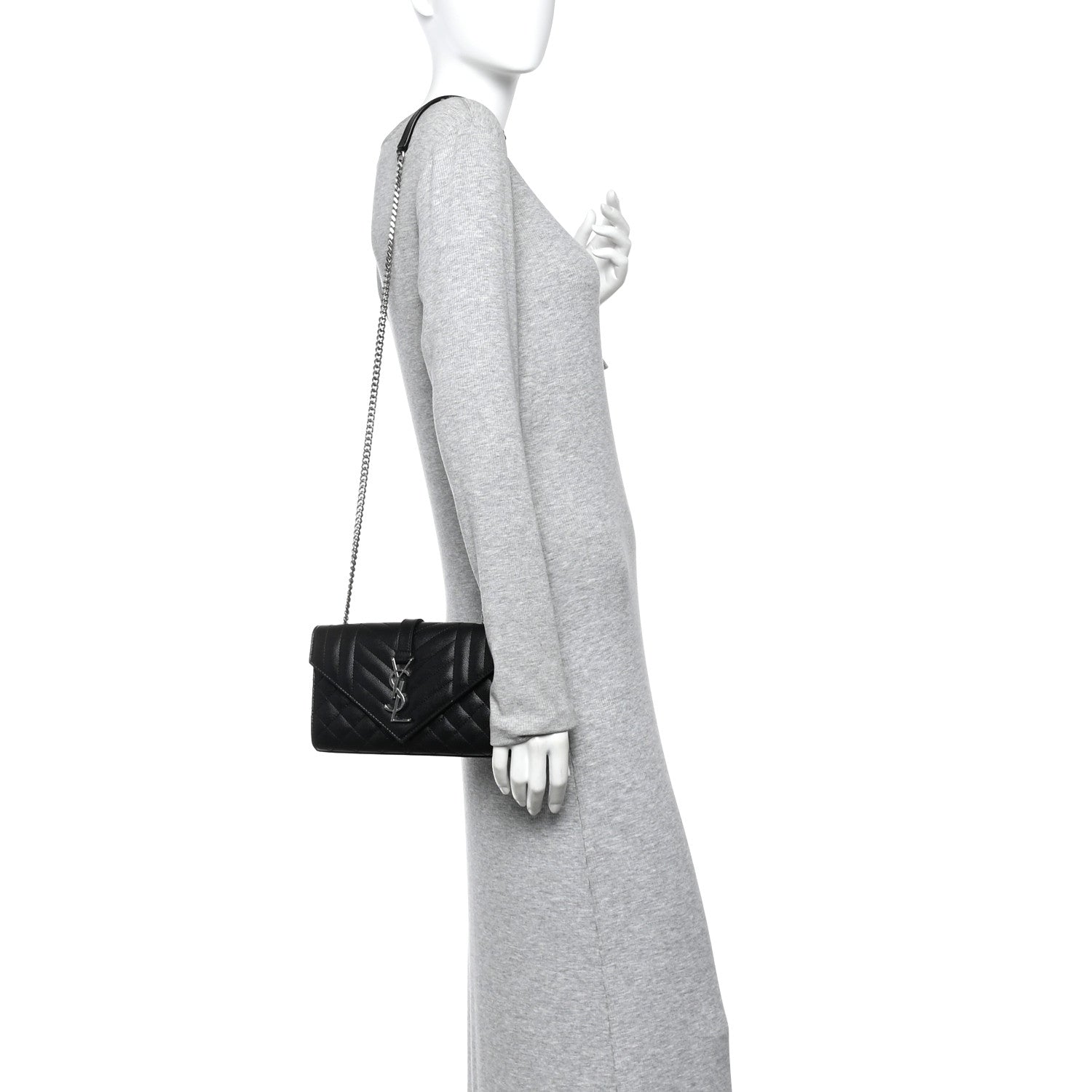 Saint Laurent Grain De Poudre Textured Mixed Matelasse Triquilt Small Monogram Satchel Black 2 of 10