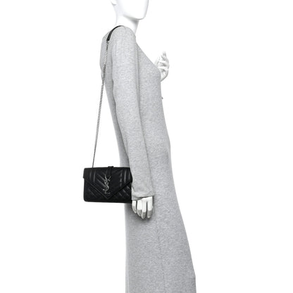 Saint Laurent Grain De Poudre Textured Mixed Matelasse Triquilt Small Monogram Satchel Black 2 of 10