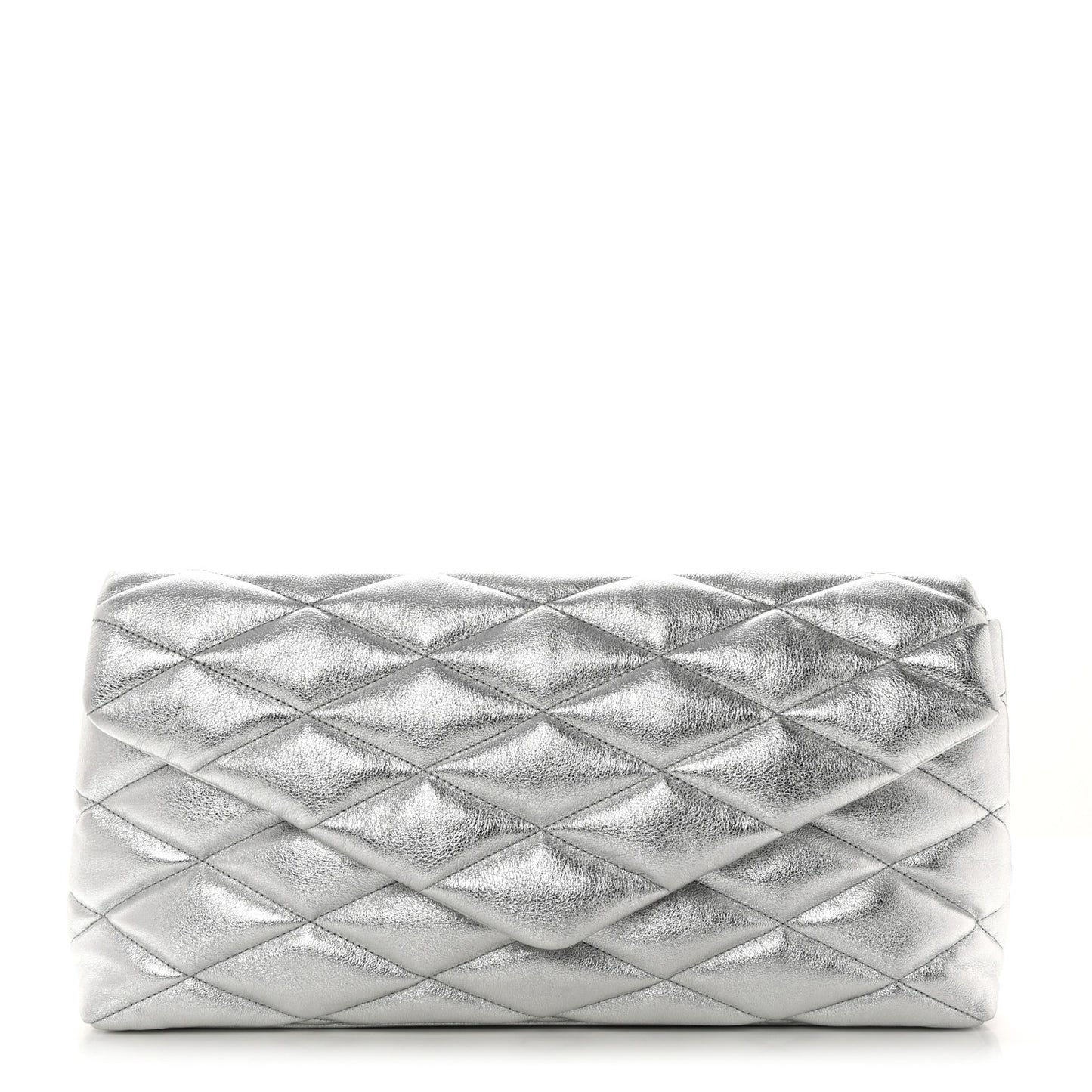 Metallic Lambskin Quilted Sade Puffer Envelope Clutch Argento