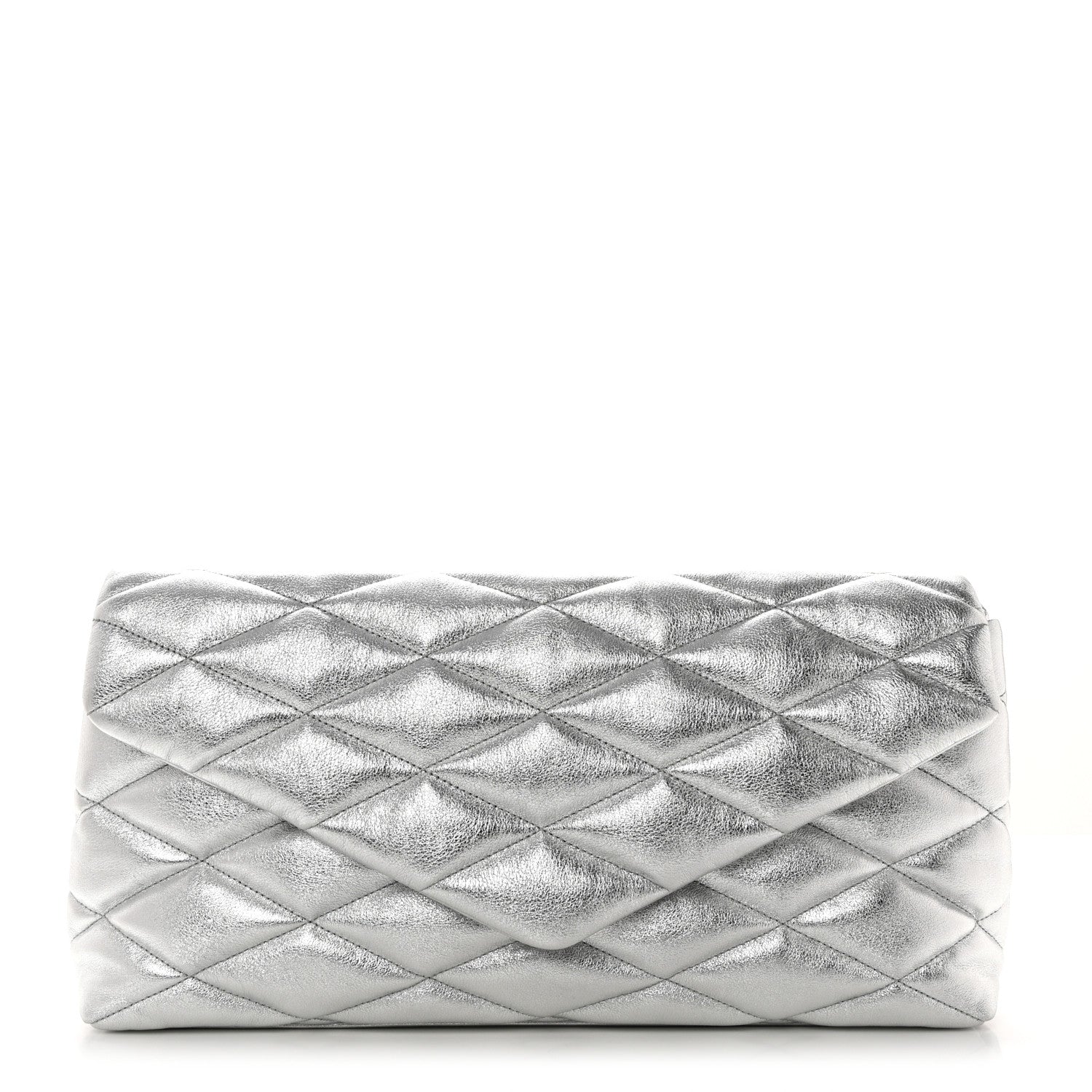 Saint Laurent Metallic Lambskin Quilted Sade Puffer Envelope Clutch Argento 1 of 7