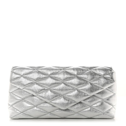 Saint Laurent Metallic Lambskin Quilted Sade Puffer Envelope Clutch Argento 1 of 7