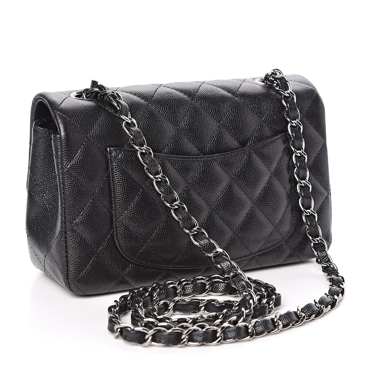Iridescent Caviar Quilted Mini Rectangular Flap Black