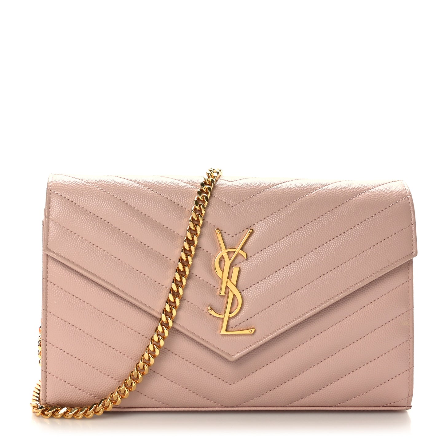 Grain De Poudre Matelasse Chevron Monogram Chain Wallet Pale Pink