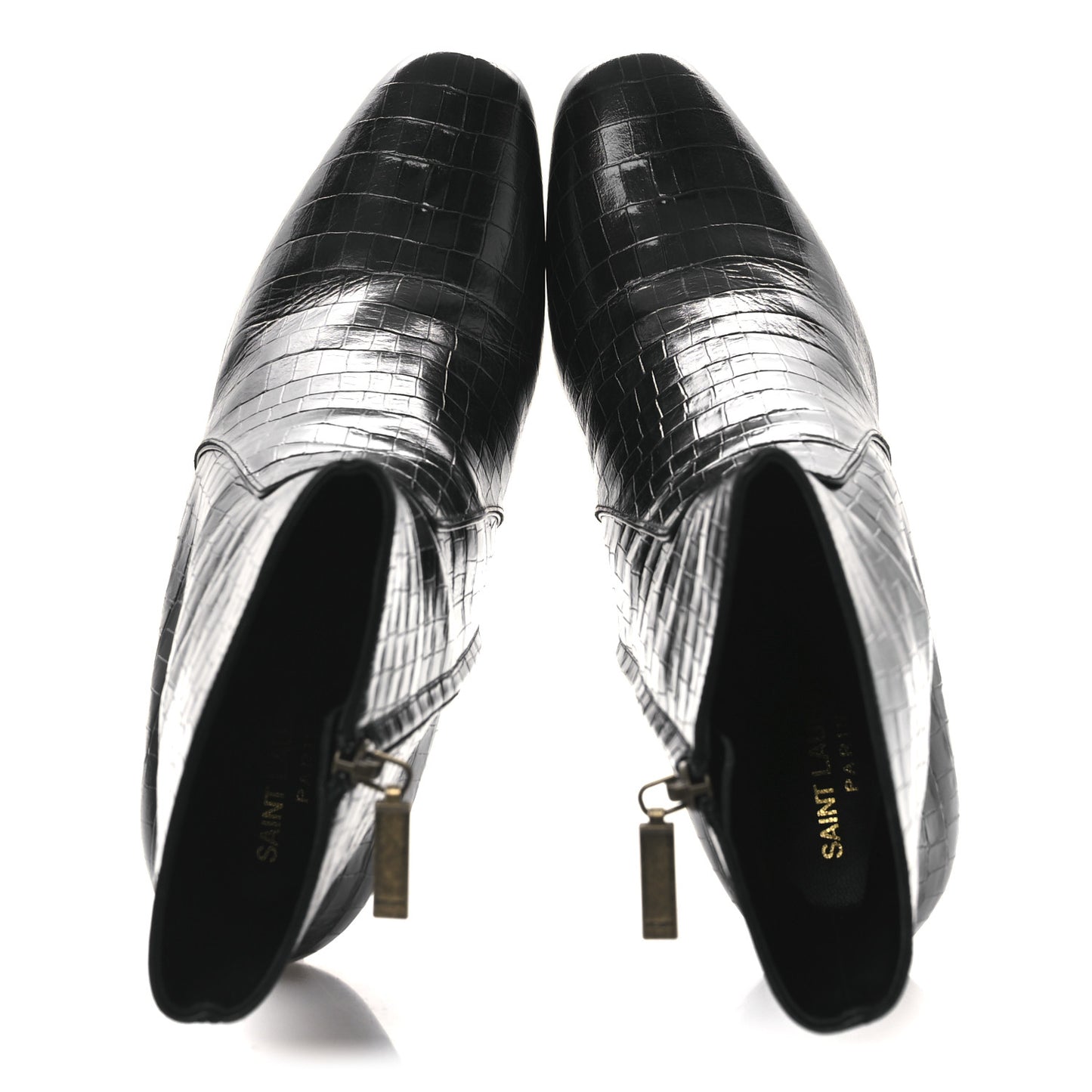 Shiny Crocodile Embossed Jane 90 Zip Booties 42 Black