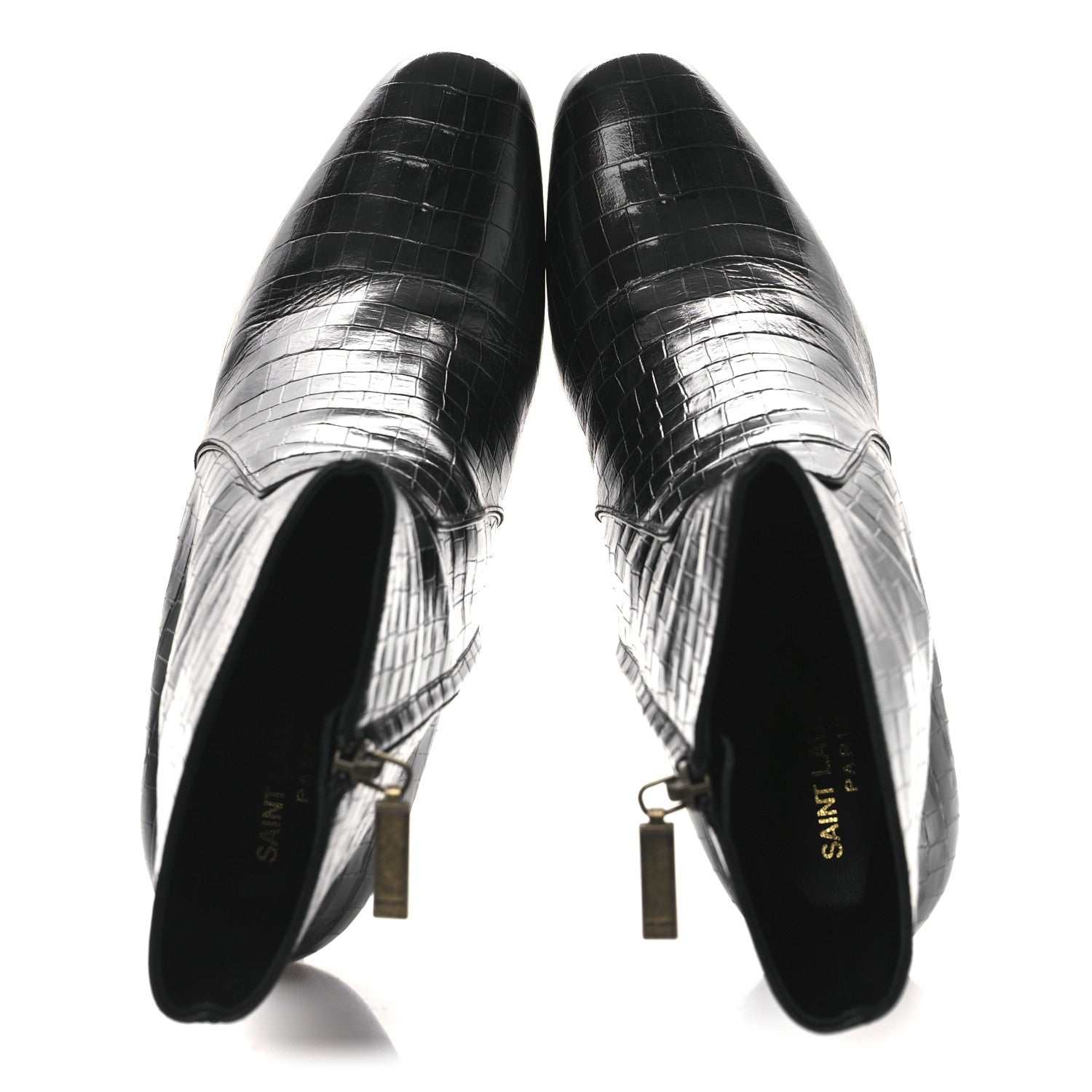 Saint Laurent Shiny Crocodile Embossed Jane 90 Zip Booties 42 Black 2 of 11