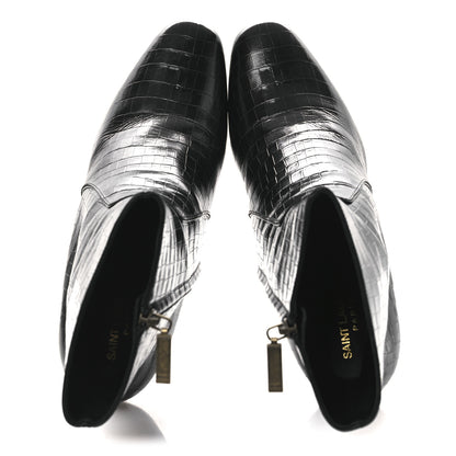 Saint Laurent Shiny Crocodile Embossed Jane 90 Zip Booties 42 Black 2 of 11