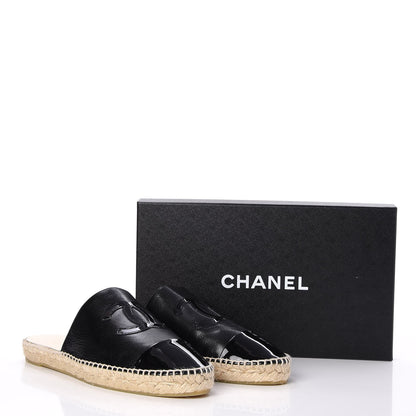 Chanel Iridescent Goatskin Patent CC Espadrille Mules 42 Black 9 of 9