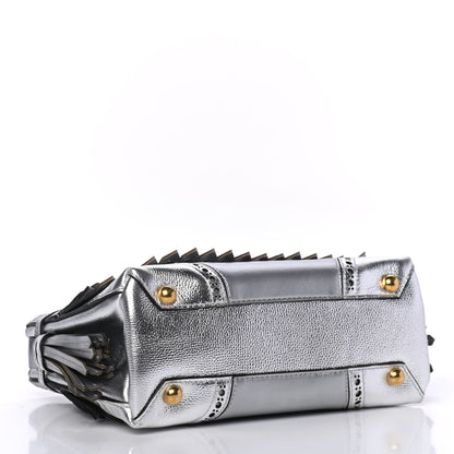 Burberry Metallic Calfskin Broguing Small Banner Tote Silver 3 of 4