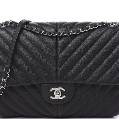 Chanel Caviar Chevron Quilted Large Puffy CC Flap Black 10 of 11