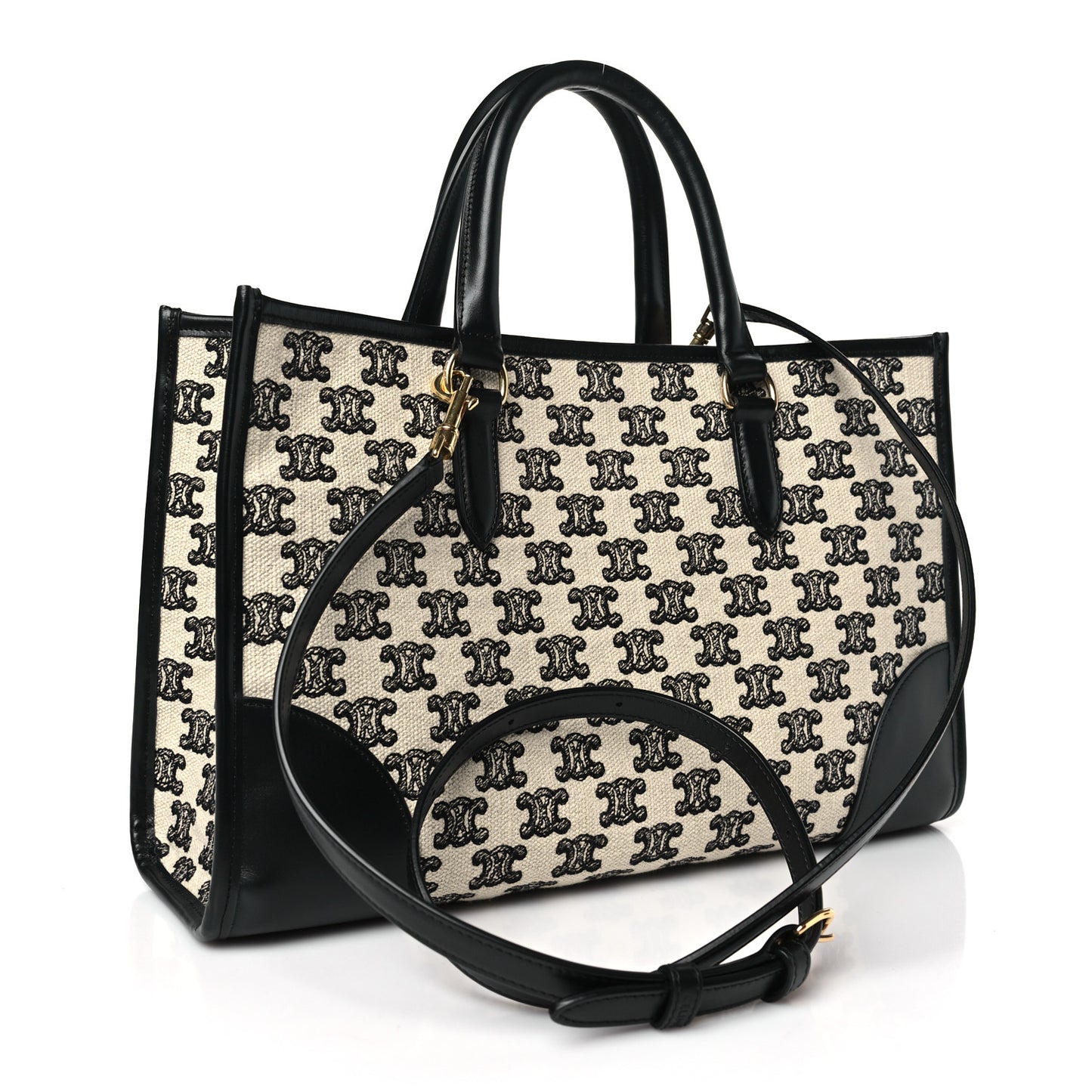 Canvas Calfskin Triomphe Embroidered Mini Horizontal Cabas Black