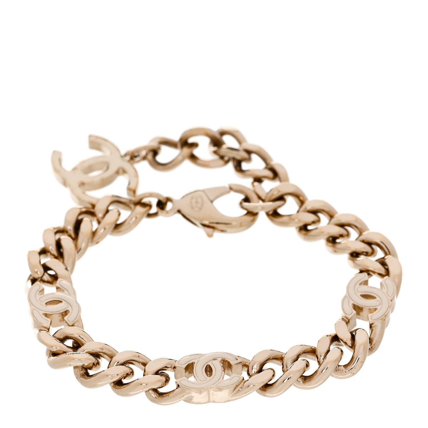 Chanel Enamel Metal CC Chain Bracelet Gold White 1 of 4