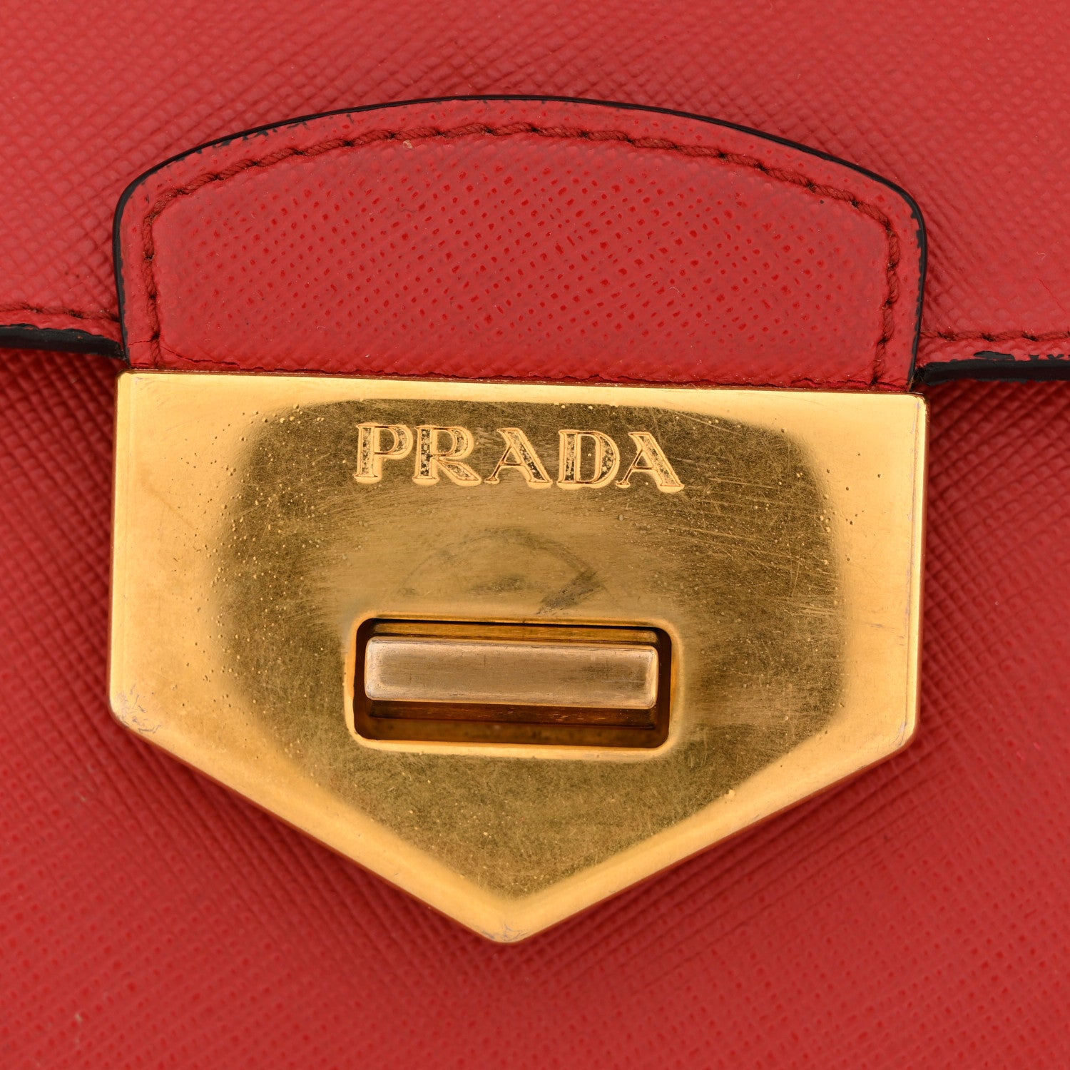 Prada Saffiano Turn Lock Chain Shoulder Bag Fuoco 13 of 18