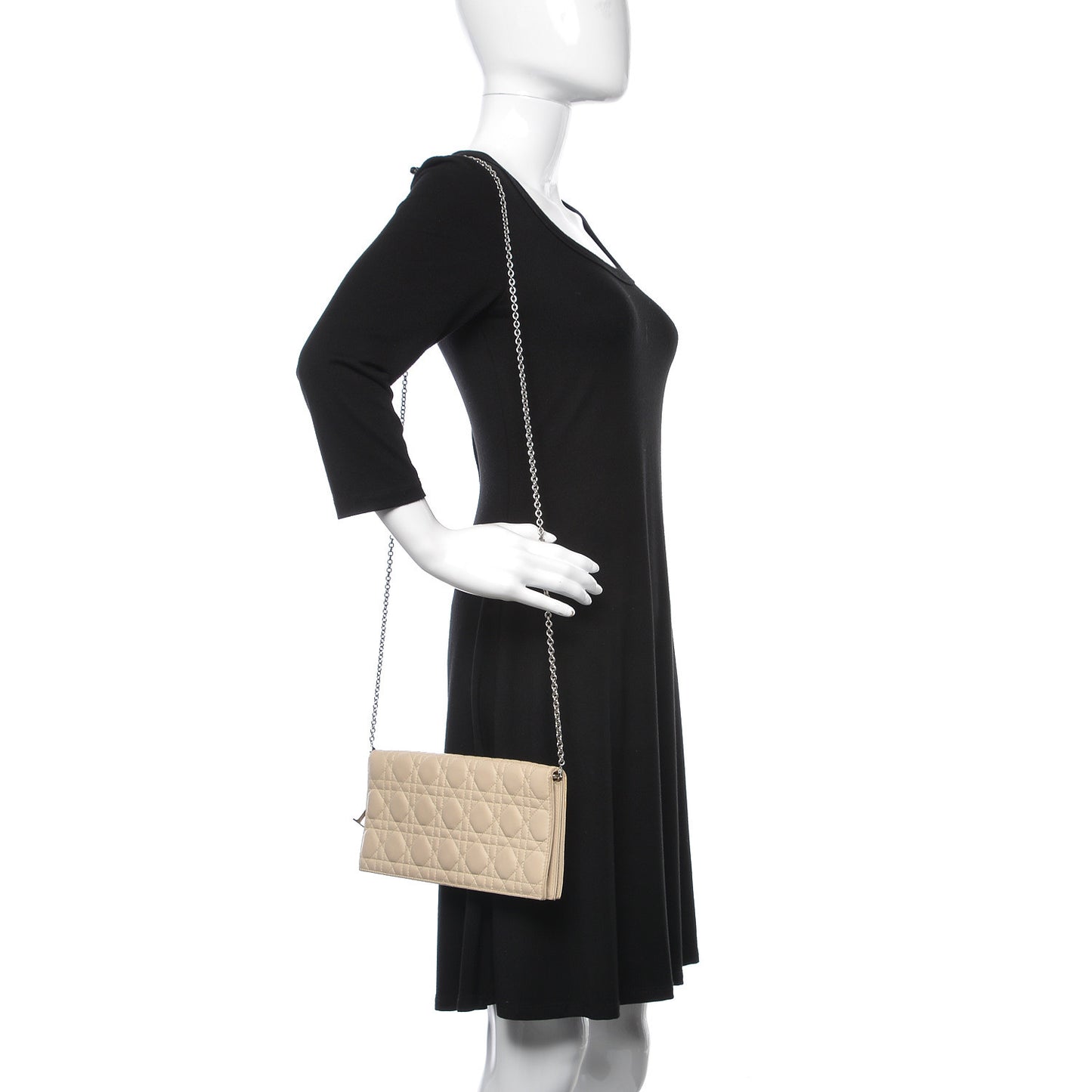 Lambskin Cannage Lady Dior Convertible Clutch Ivory