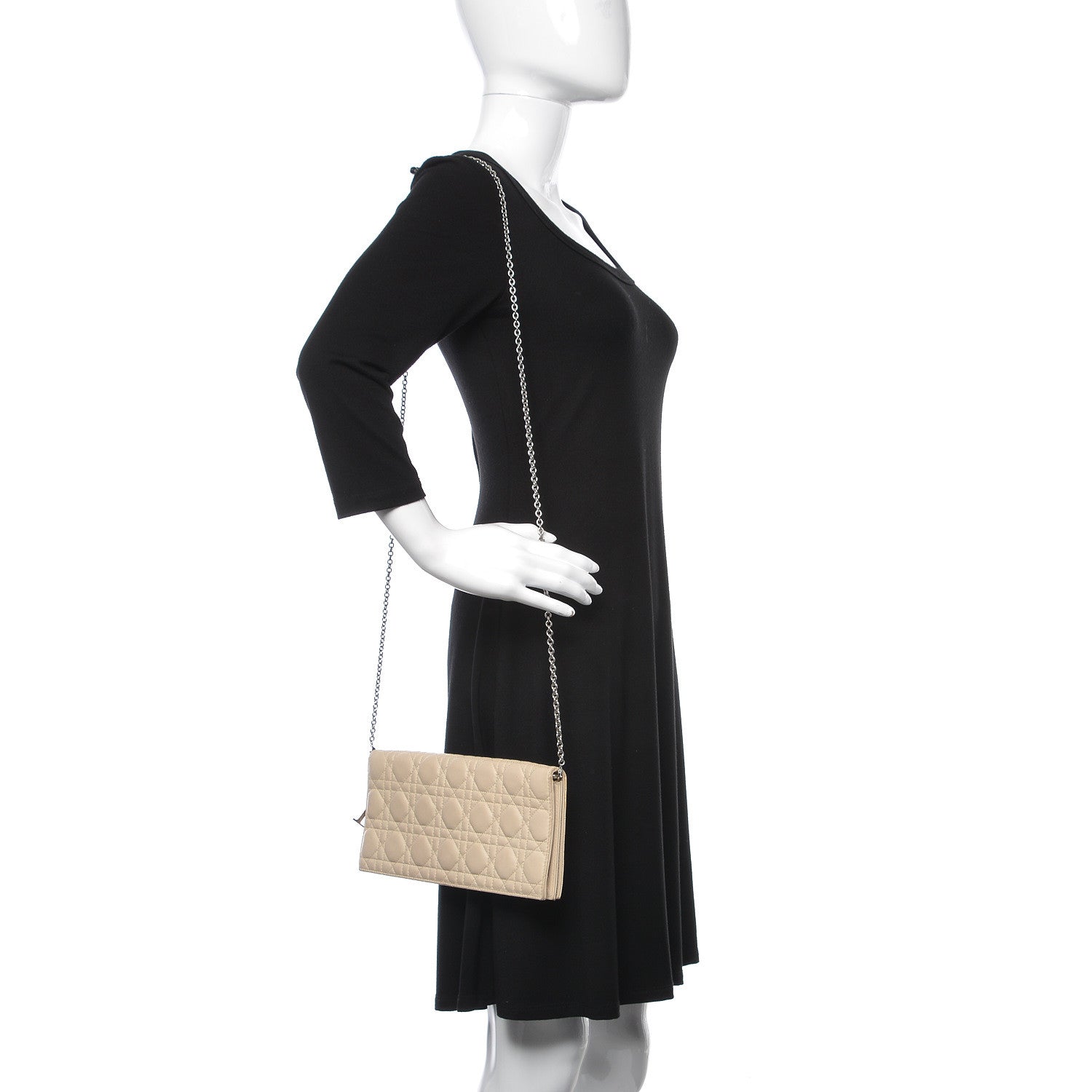 Christian Dior Lambskin Cannage Lady Dior Convertible Clutch Ivory 2 of 16