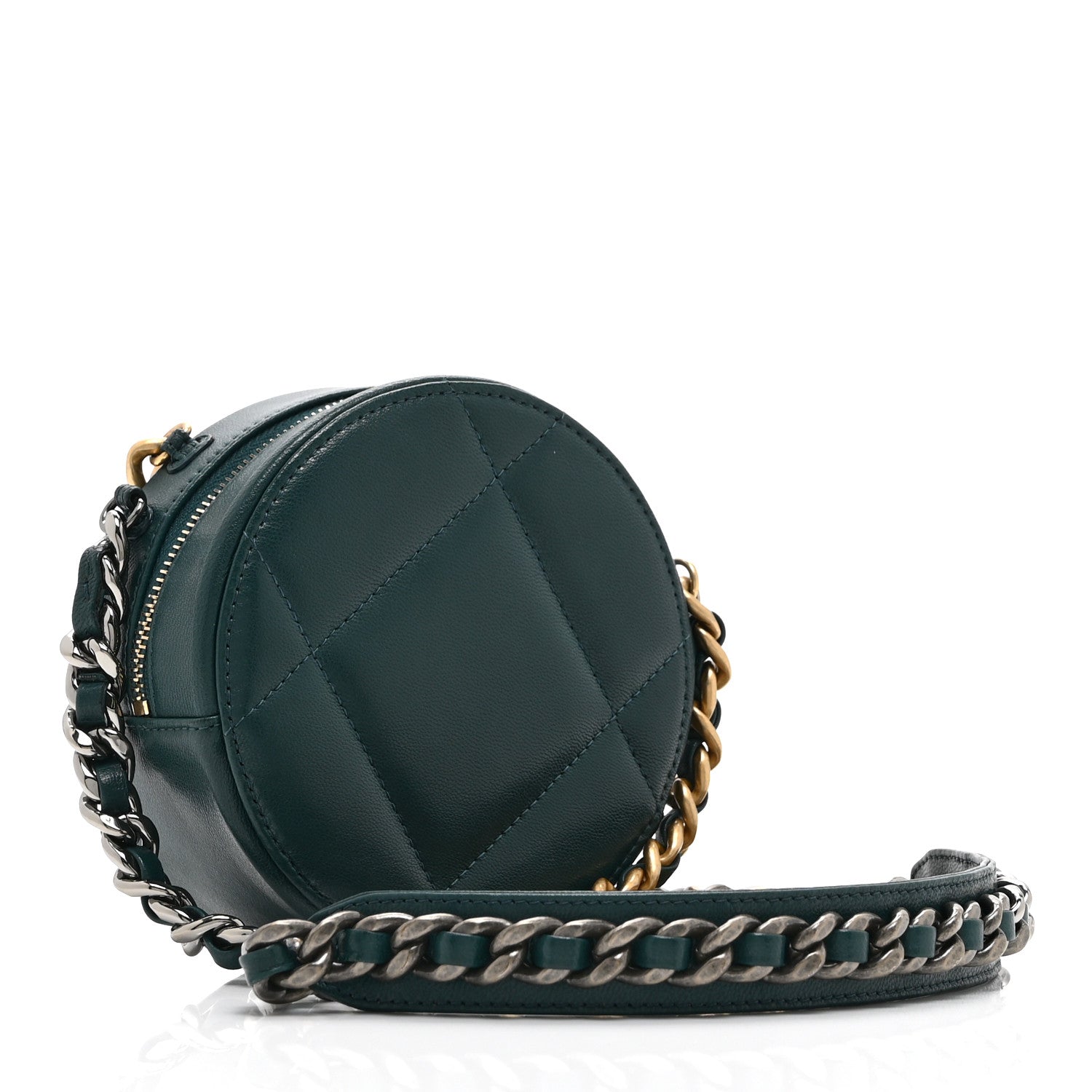 Chanel Lambskin Quilted Chanel 19 Round Clutch With Chain Green 3 of 10