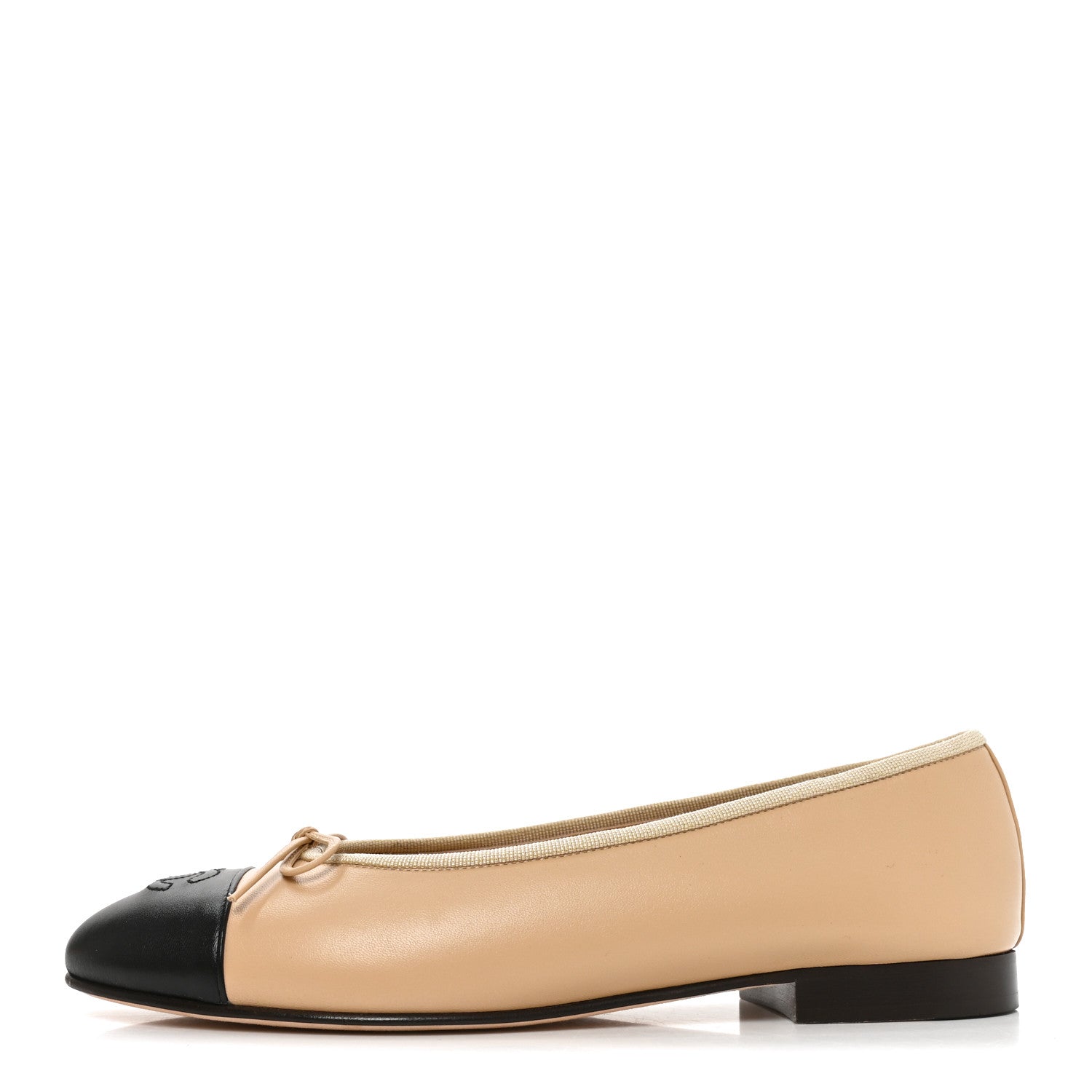 Chanel Lambskin Cap Toe CC Ballerina Flats 39 Beige Black 1 of 9