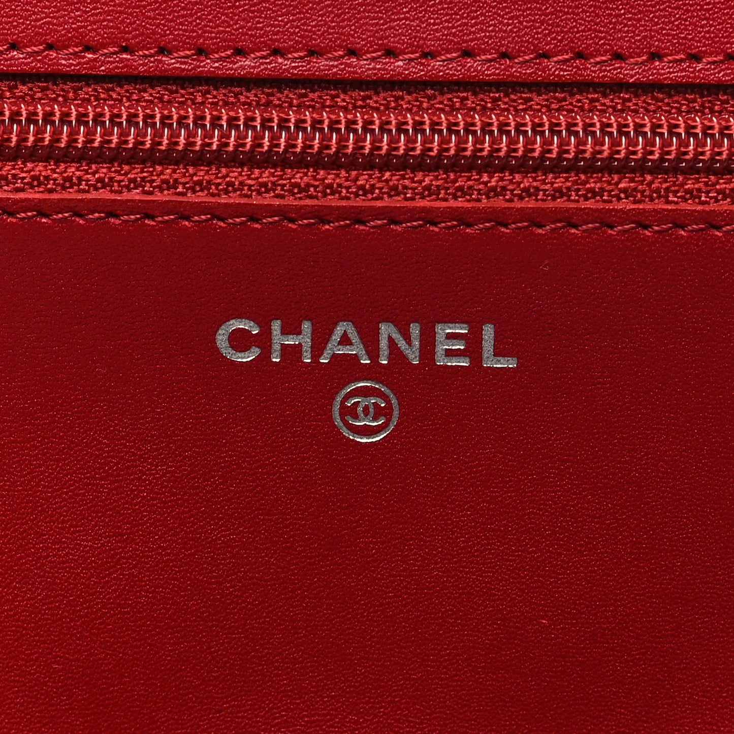 Calfskin Quilted Cambon Wallet On Chain WOC Red